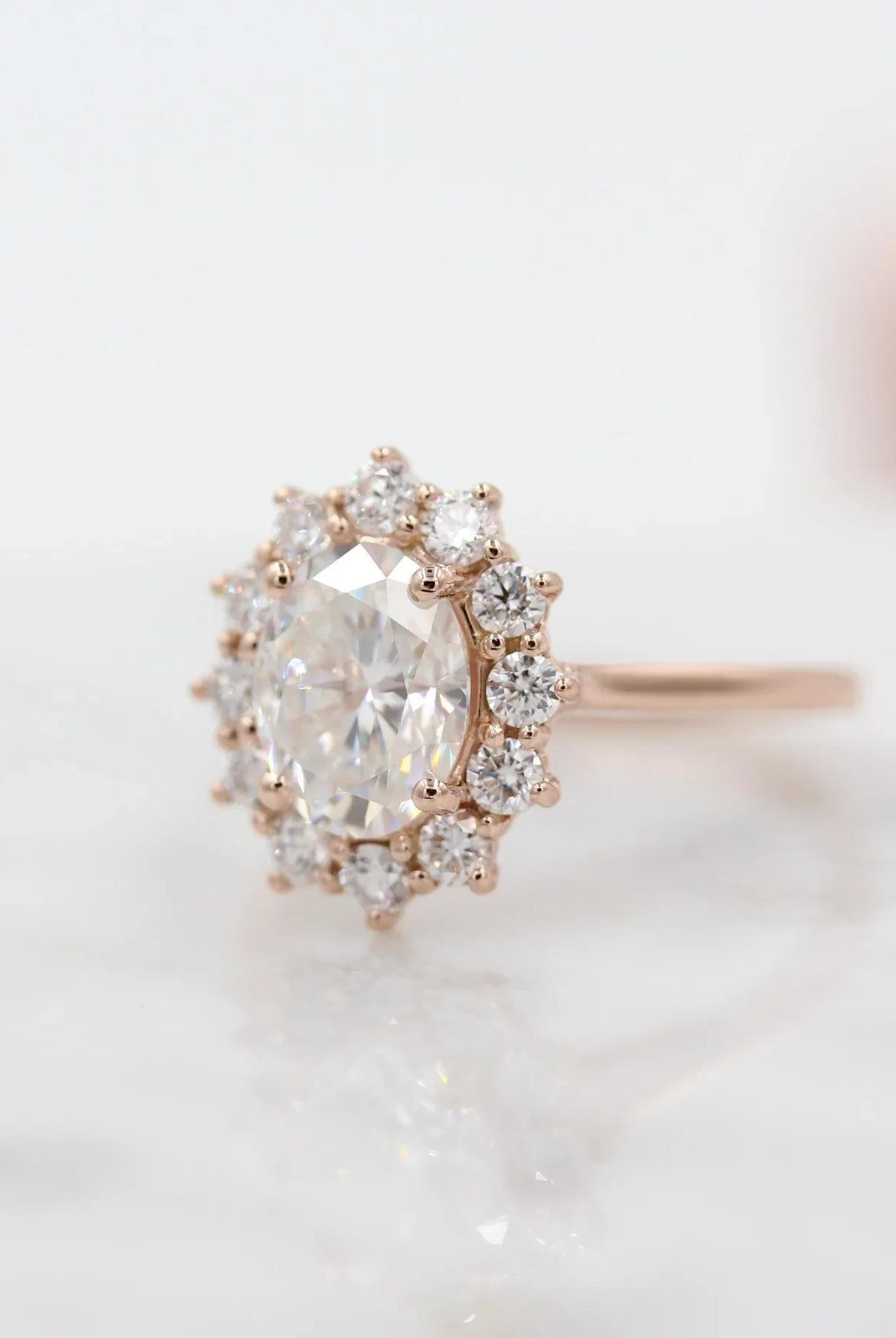 2.0CT Oval Floral Halo Moissanite Diamond Solitaire Engagement Ring