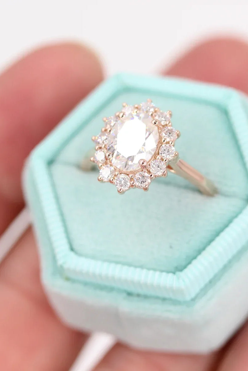 2.0CT Oval Floral Halo Moissanite Diamond Solitaire Engagement Ring
