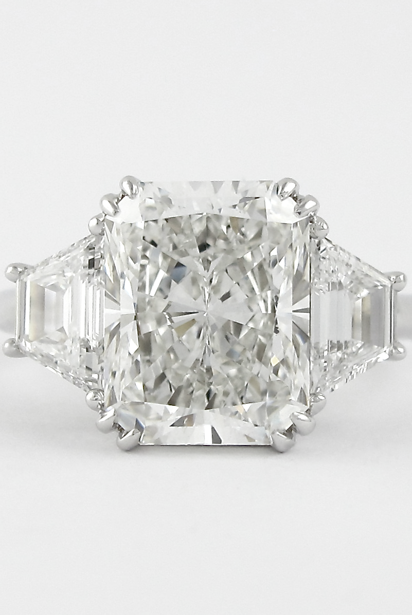 2.50CT Radiant Three Stone Moissanite Diamond Double Claw Prong Engagement Ring