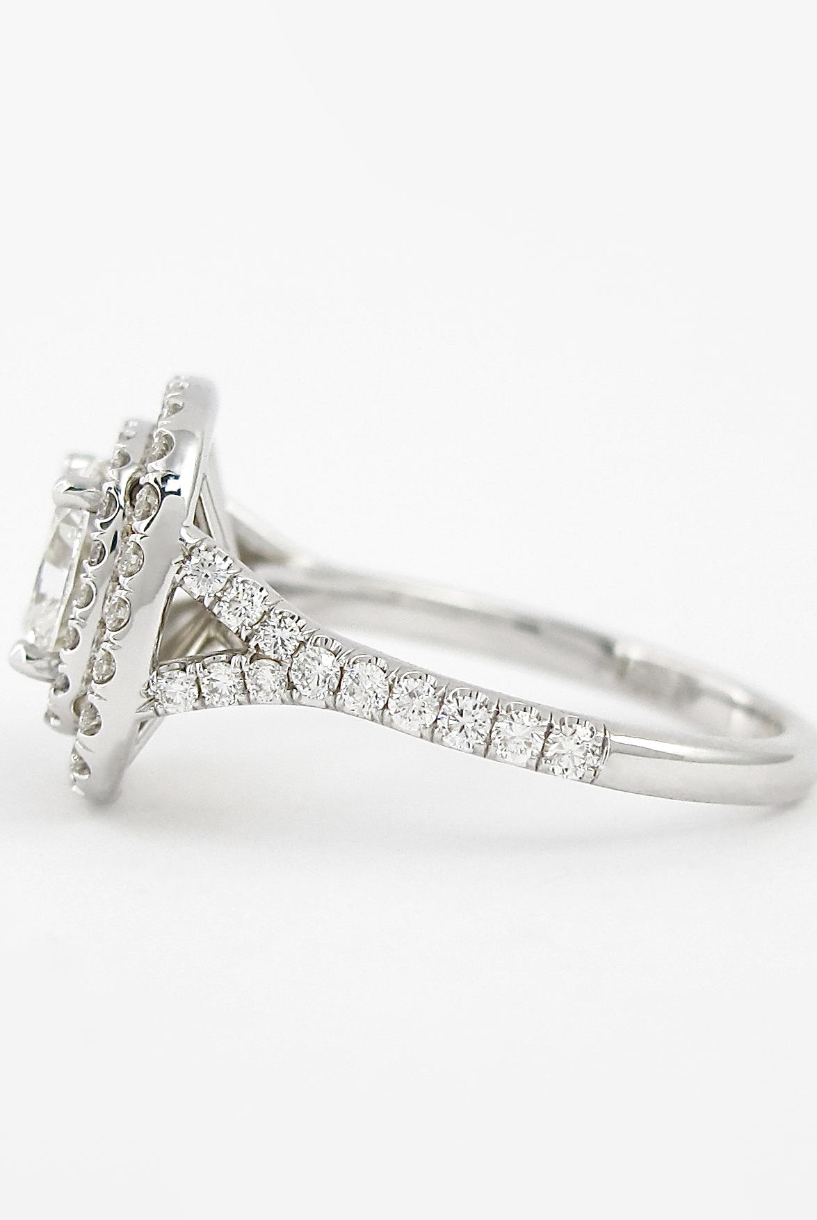0.95CT Cathedral Set Cushion Moissanite Diamond Double Halo Engagement Ring