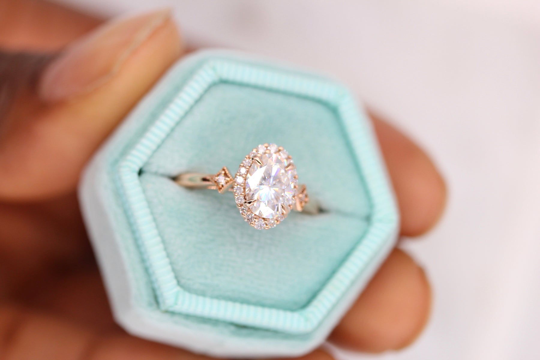 Vintage three-stone moissanite engagement rings