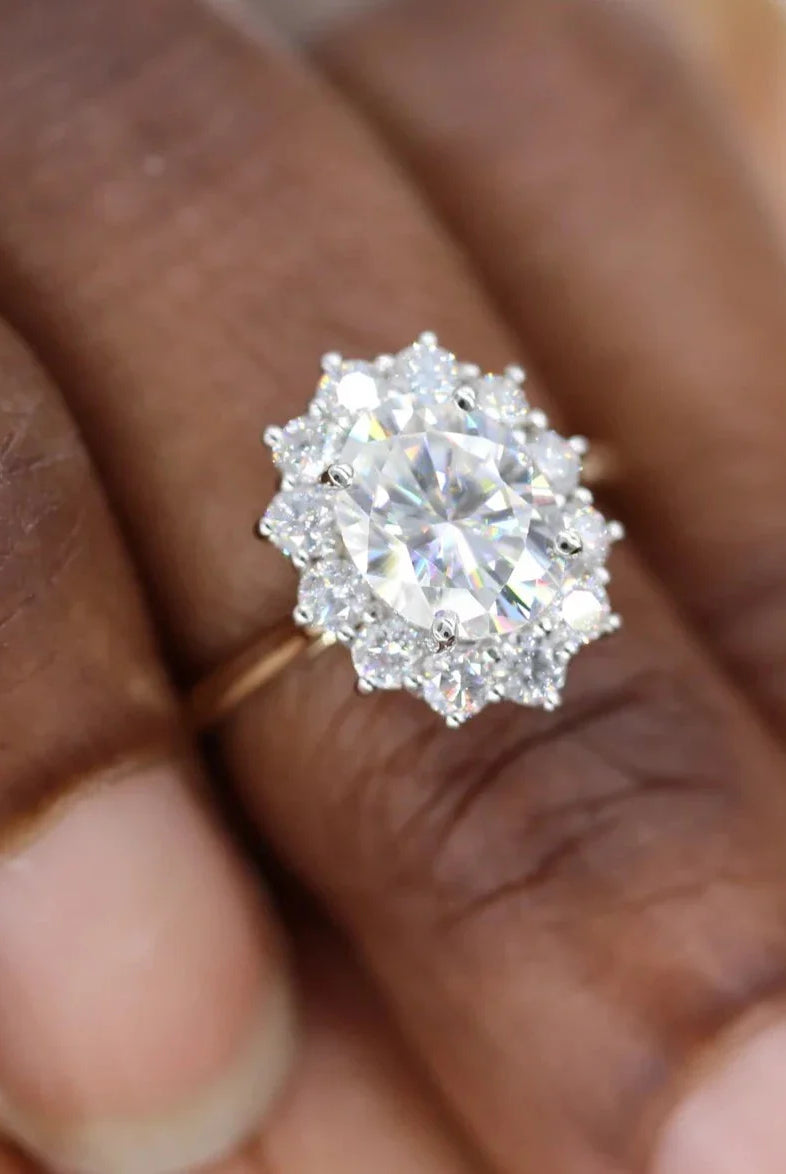 2.0CT Oval Floral Halo Moissanite Diamond Solitaire Engagement Ring