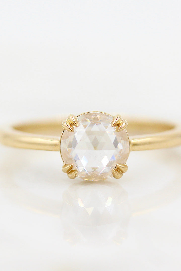 1ct Round Rose Cut Moissanite Diamond Double Claw Prong Solitaire Engagement Ring