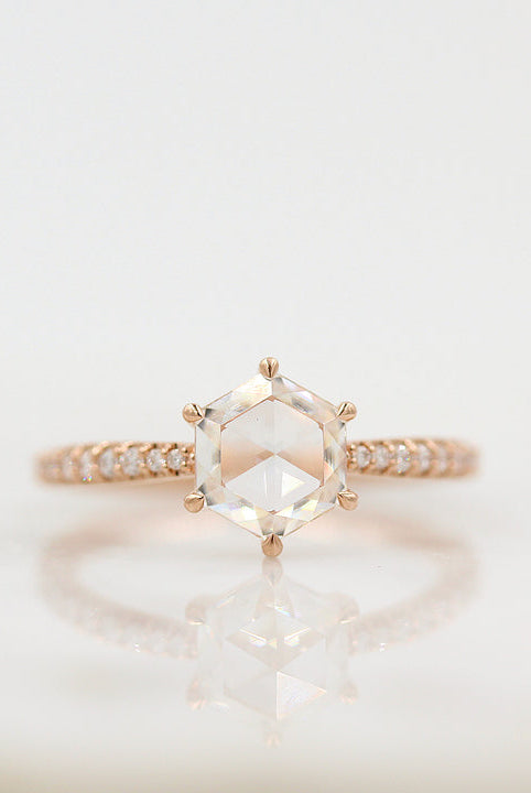 1.0ct Round Rose Cut Moissanite Diamond Pave Engagement Ring