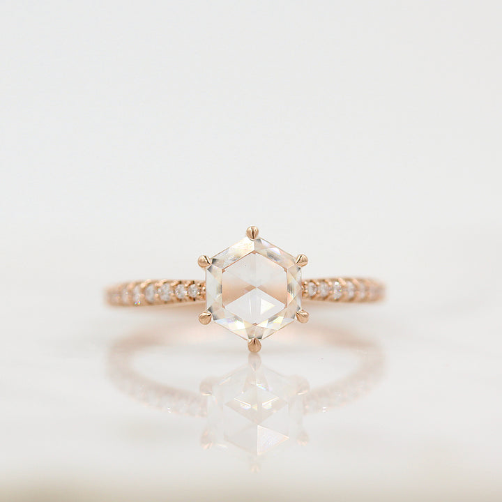 1.0ct Round Rose Cut Moissanite Diamond Pave Engagement Ring