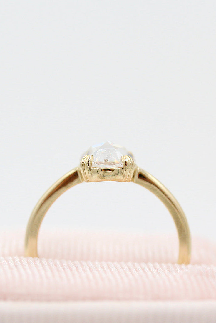 1ct Round Rose Cut Moissanite Diamond Double Claw Prong Solitaire Engagement Ring