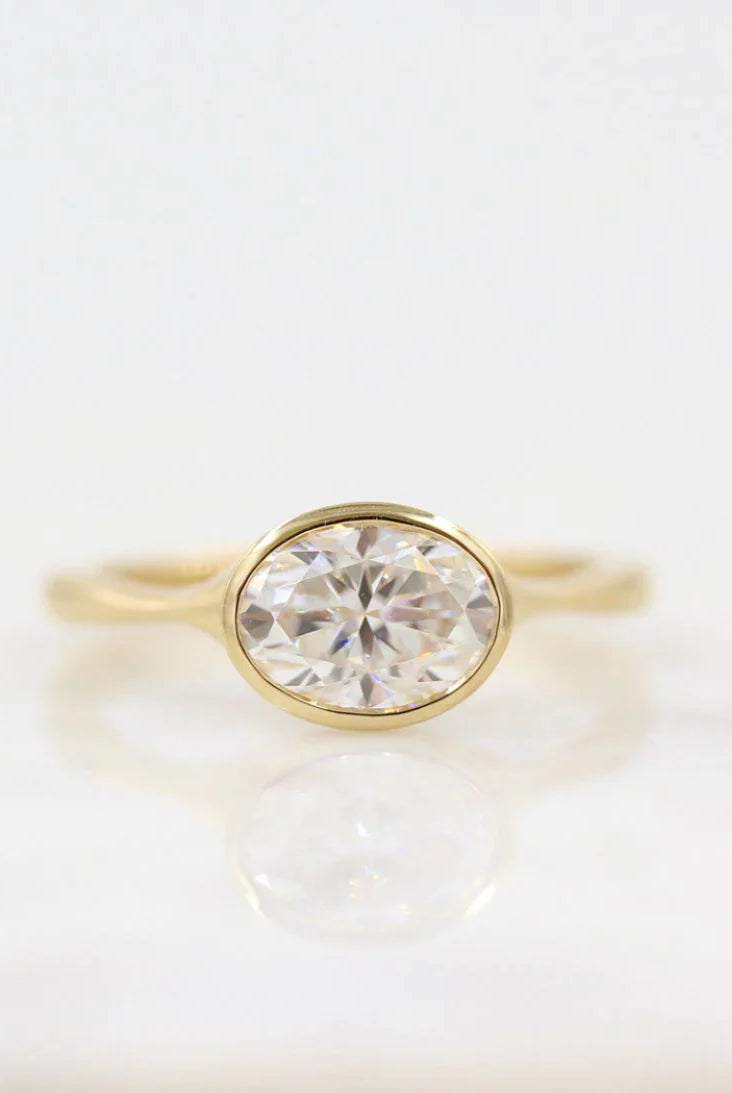 1.5CT East West Oval Bezel Set Diamond Moissanite Diamond Solitaire Engagement Ring