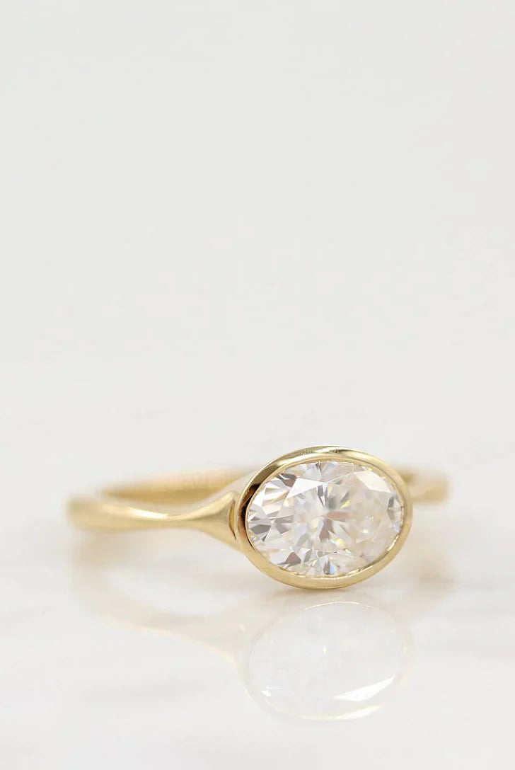 1.5CT East West Oval Bezel Set Diamond Moissanite Diamond Solitaire Engagement Ring
