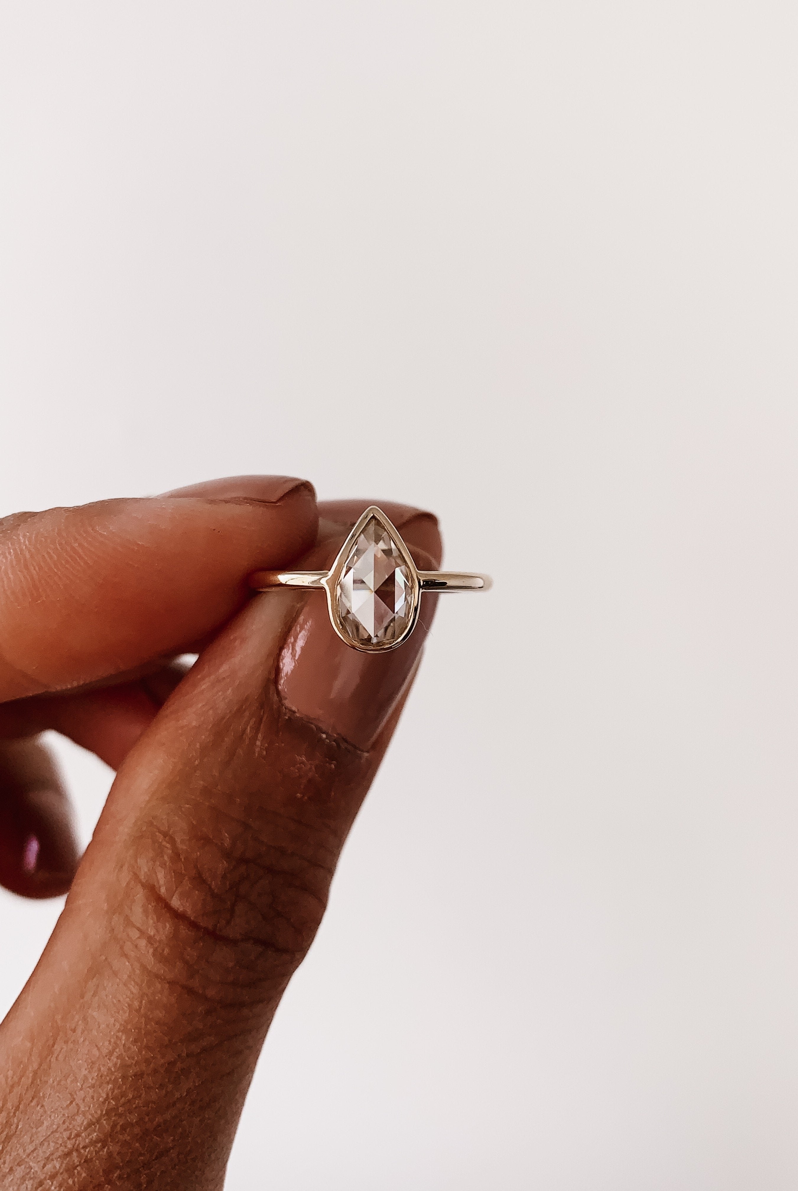 0.80CT Pear Rose Cut Moissanite Diamond Bezel Set Engagement Ring