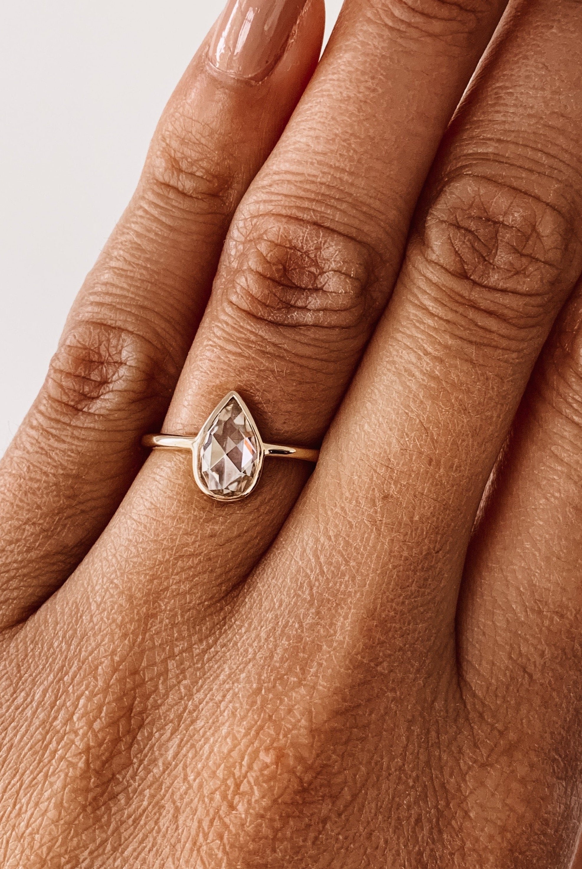 0.80CT Pear Rose Cut Moissanite Diamond Bezel Set Engagement Ring