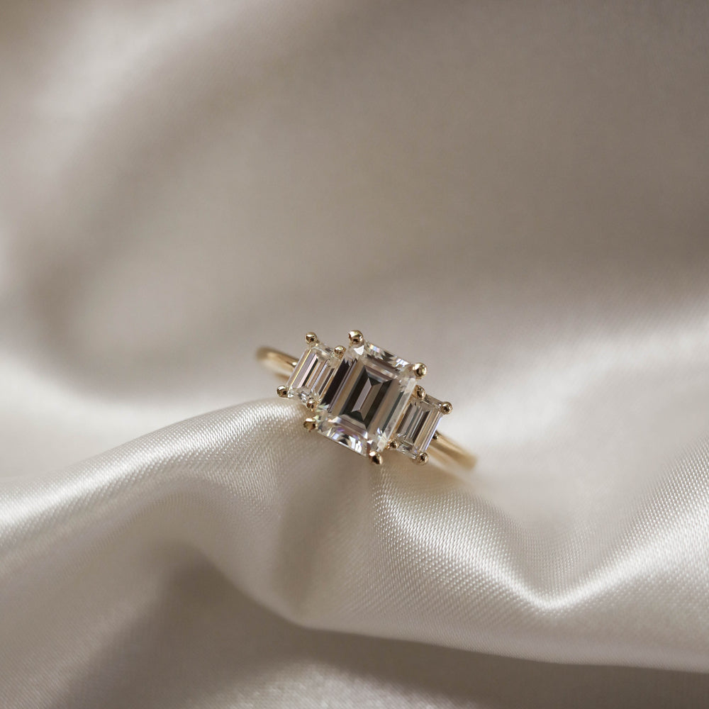1.70CT Emerald Cut Three Stone Moissanite Diamond Engagement Ring