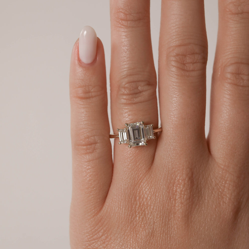 1.70CT Emerald Cut Three Stone Moissanite Diamond Engagement Ring