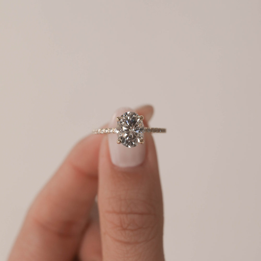 1.60Ct Oval Cut Moissanite Pave Diamond Engagement Ring