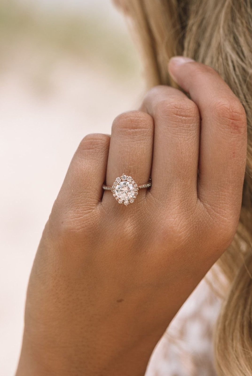 1.35CT Round Halo Moissanite Diamond Pave Engagement Ring In 14K Solid Gold