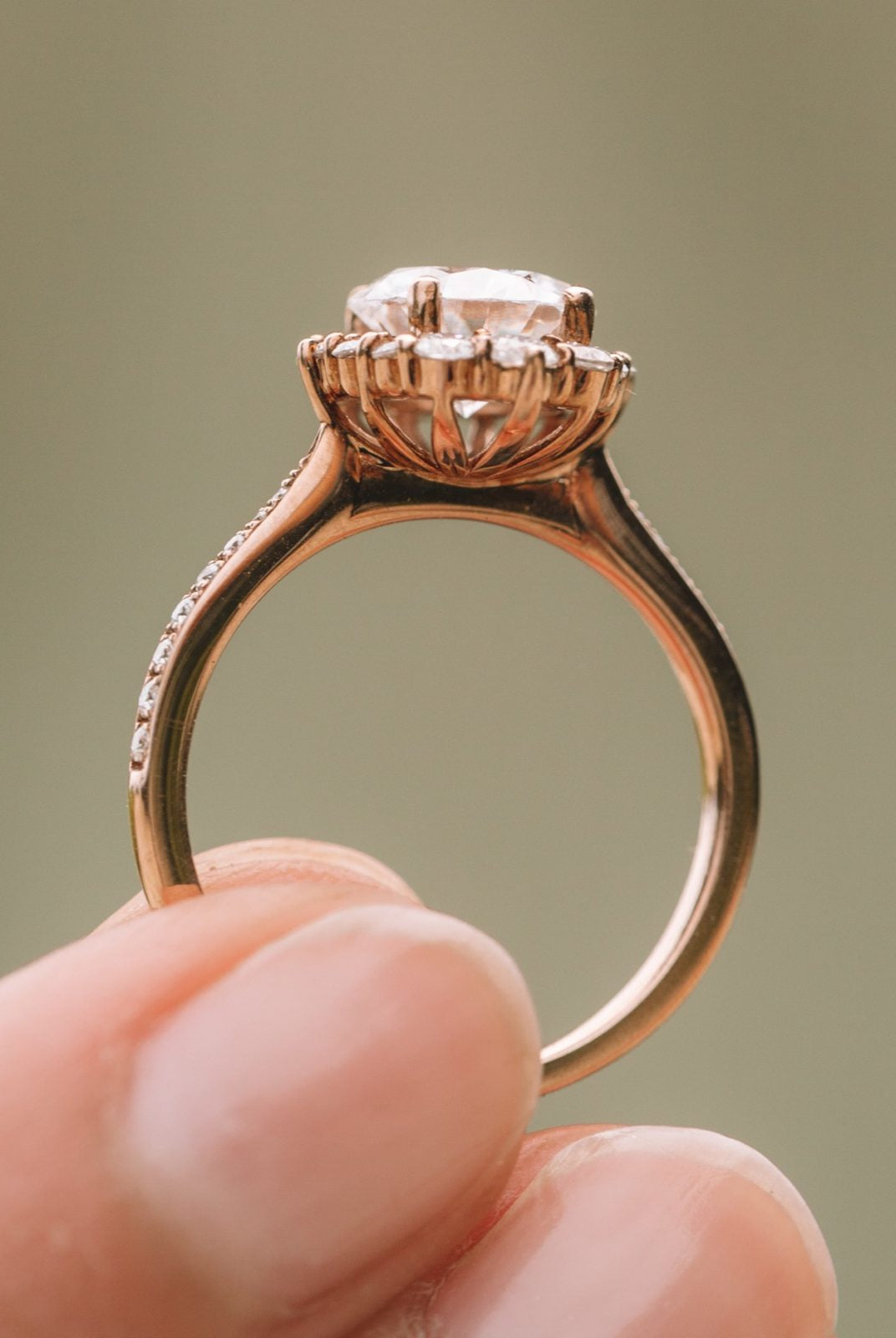 1.35CT Round Halo Moissanite Diamond Pave Engagement Ring In 14K Solid Gold
