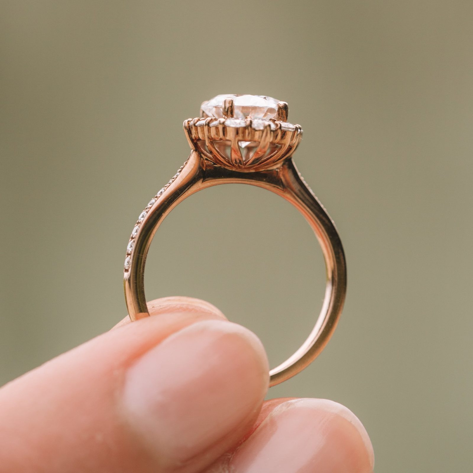 1.35CT Round Halo Moissanite Diamond Pave Engagement Ring In 14K Solid Gold