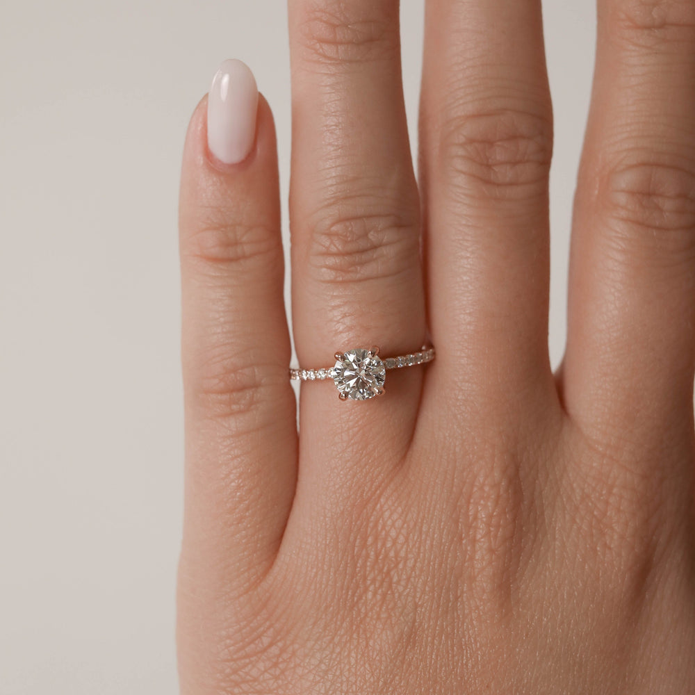 1.05CT Round Pave Moissanite Diamond Engagement Ring For Women