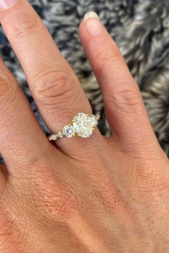 1.33CT Oval Three Stone Moissanite Diamond Pave Engagement Ring