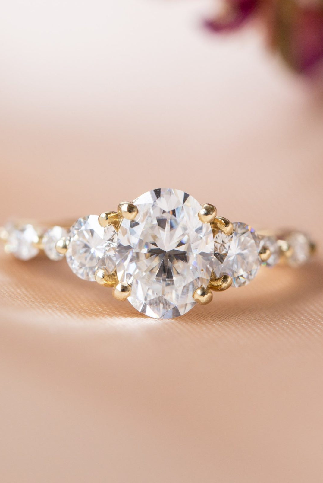 1.33CT Oval Three Stone Moissanite Diamond Pave Engagement Ring