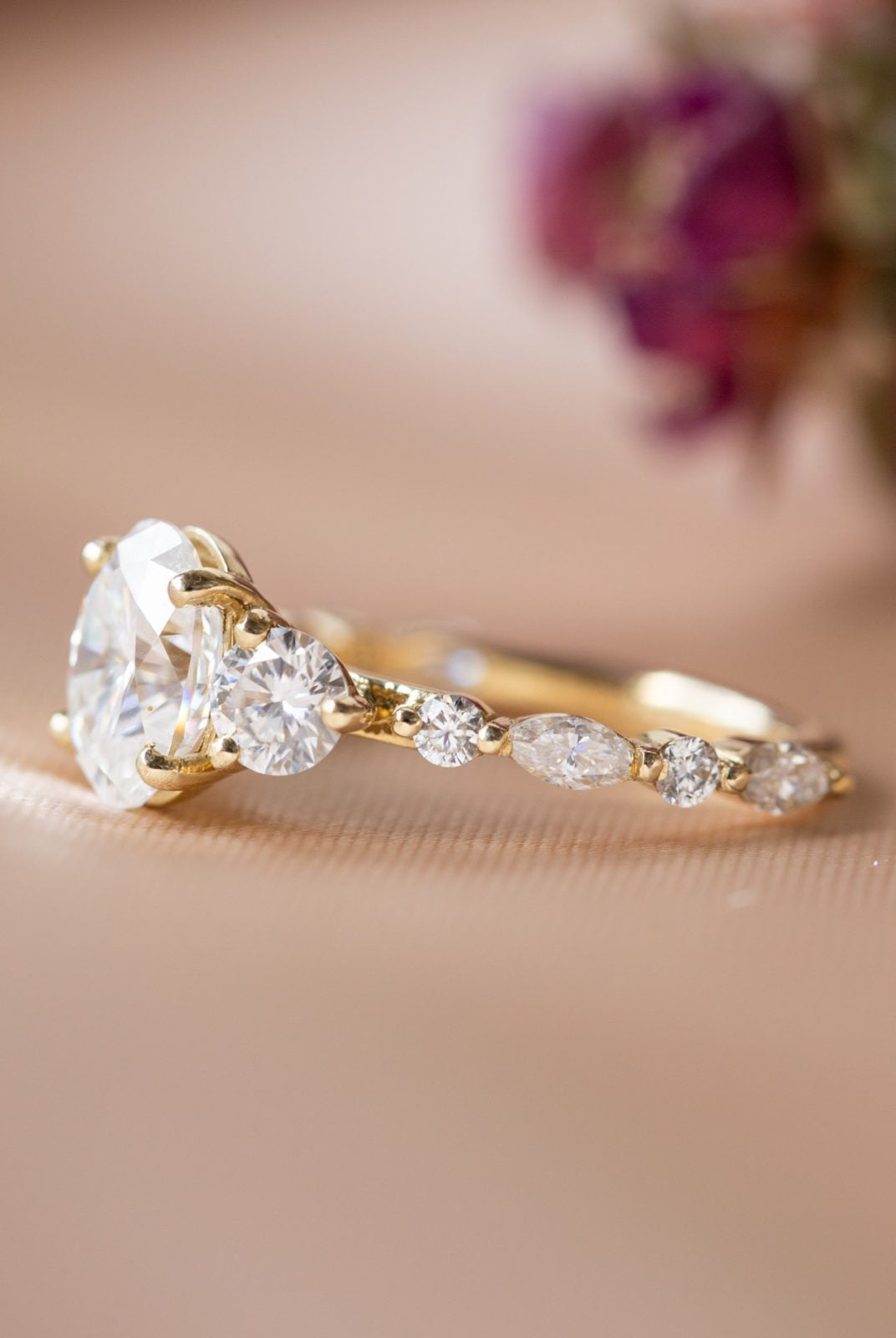 1.33CT Oval Three Stone Moissanite Diamond Pave Engagement Ring