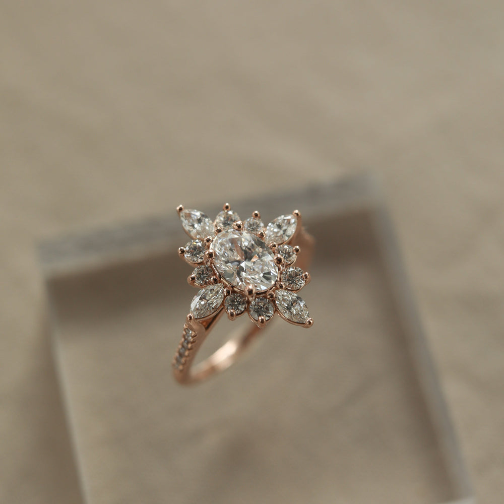 0.75CT Oval Moissanite Cluster Diamond Engagement Ring