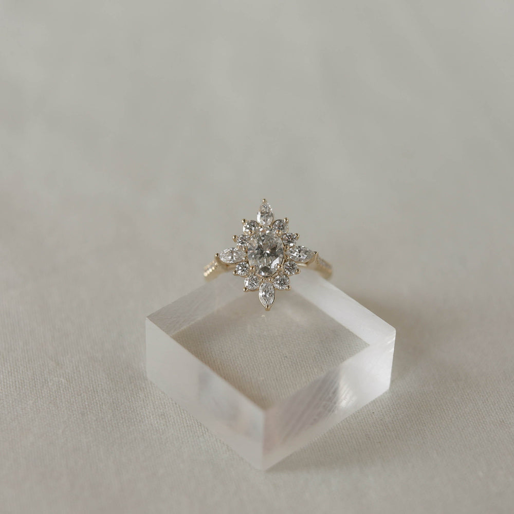 0.75CT Oval Moissanite Cluster Diamond Engagement Ring