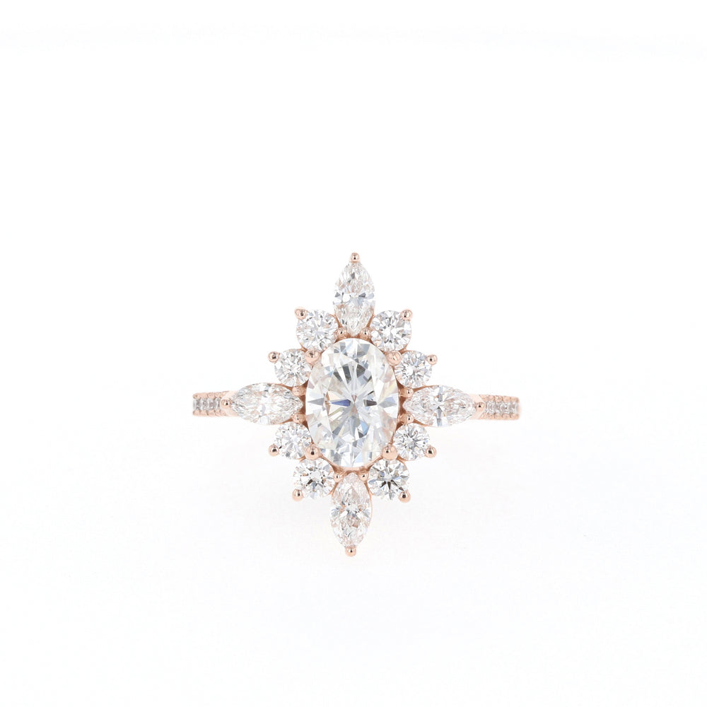 0.75CT Oval Moissanite Cluster Diamond Engagement Ring