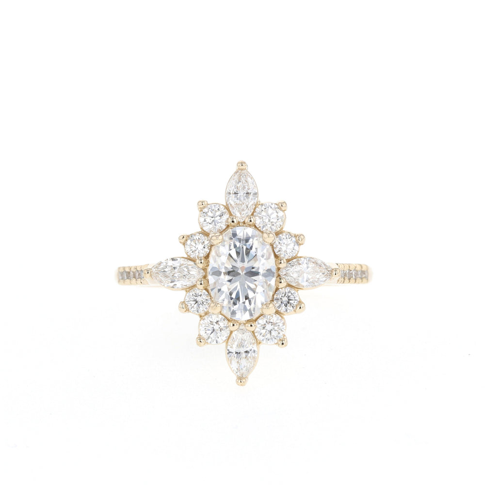 0.75CT Oval Moissanite Cluster Diamond Engagement Ring