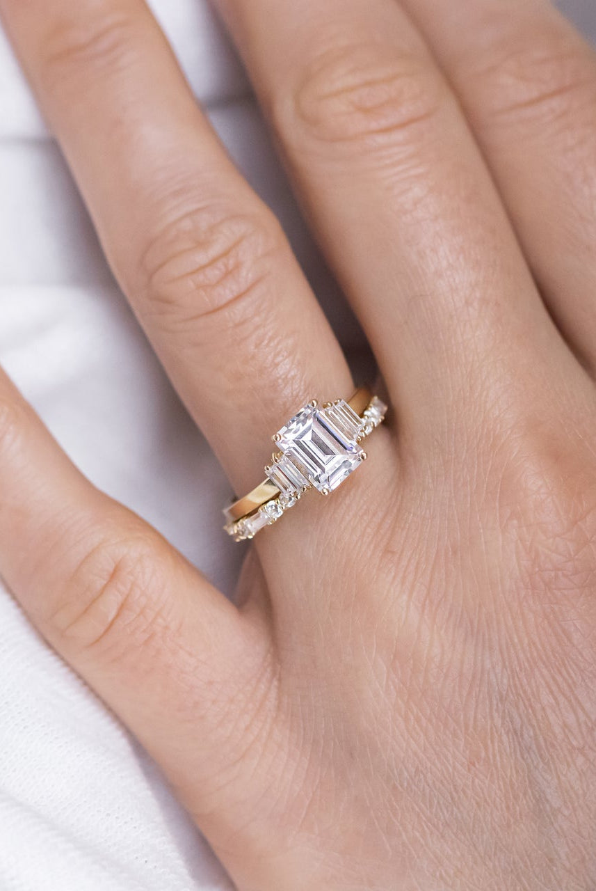 1.60CT Emerald Cut Five Stone Moissanite Diamond Solitaire Engagement Ring