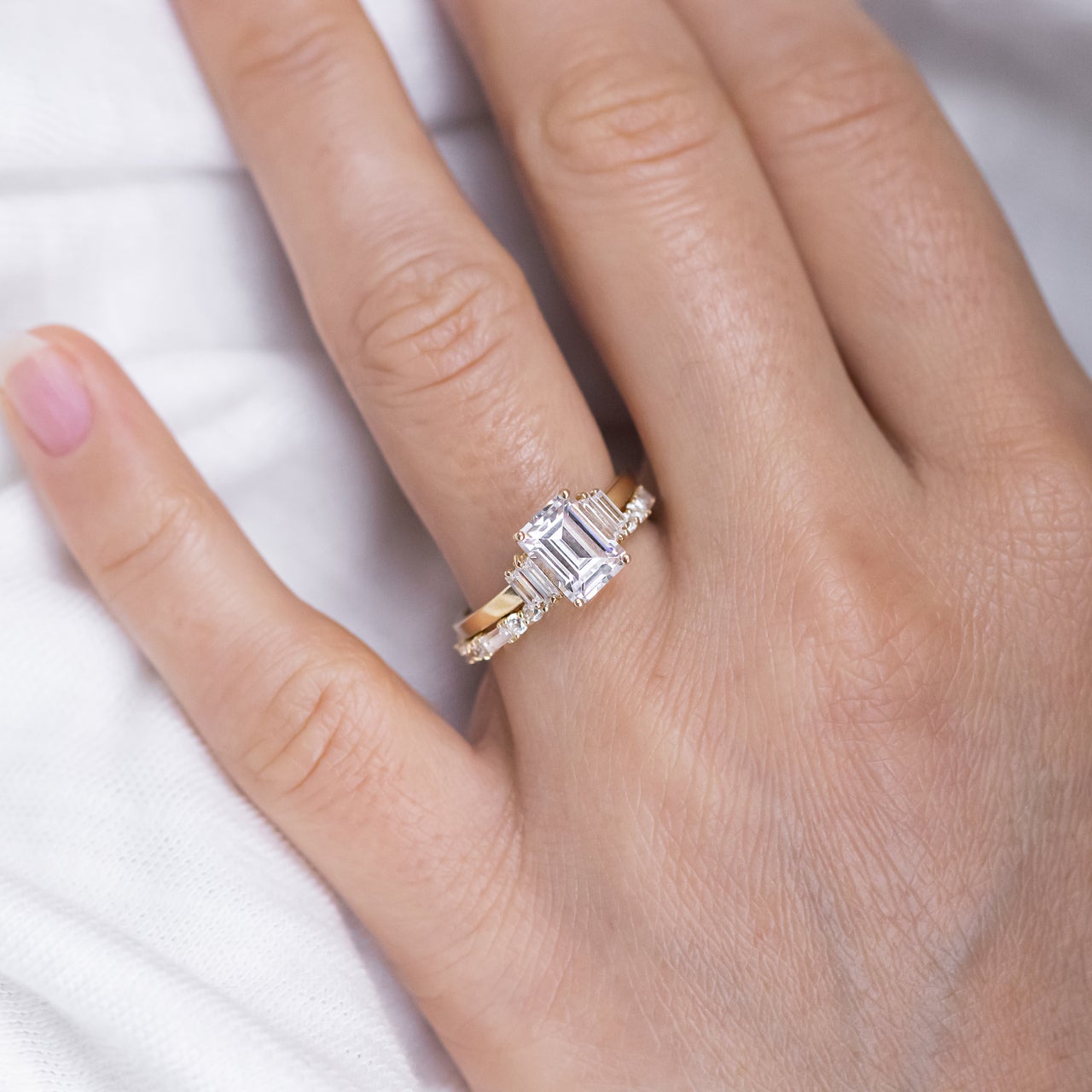 1.60CT Emerald Cut Five Stone Moissanite Diamond Solitaire Engagement Ring