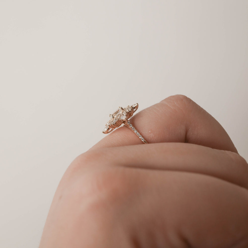 0.55CT Oval Double Halo Pave Moissanite Diamond Engagement Ring