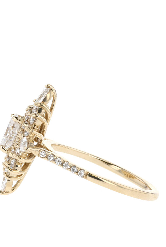 0.55CT Oval Double Halo Pave Moissanite Diamond Engagement Ring