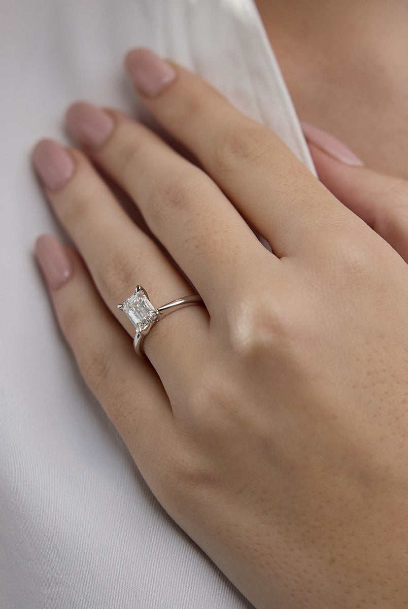 Emerald Cut Diamond Solitaire Moissanite Engagement Ring For Women