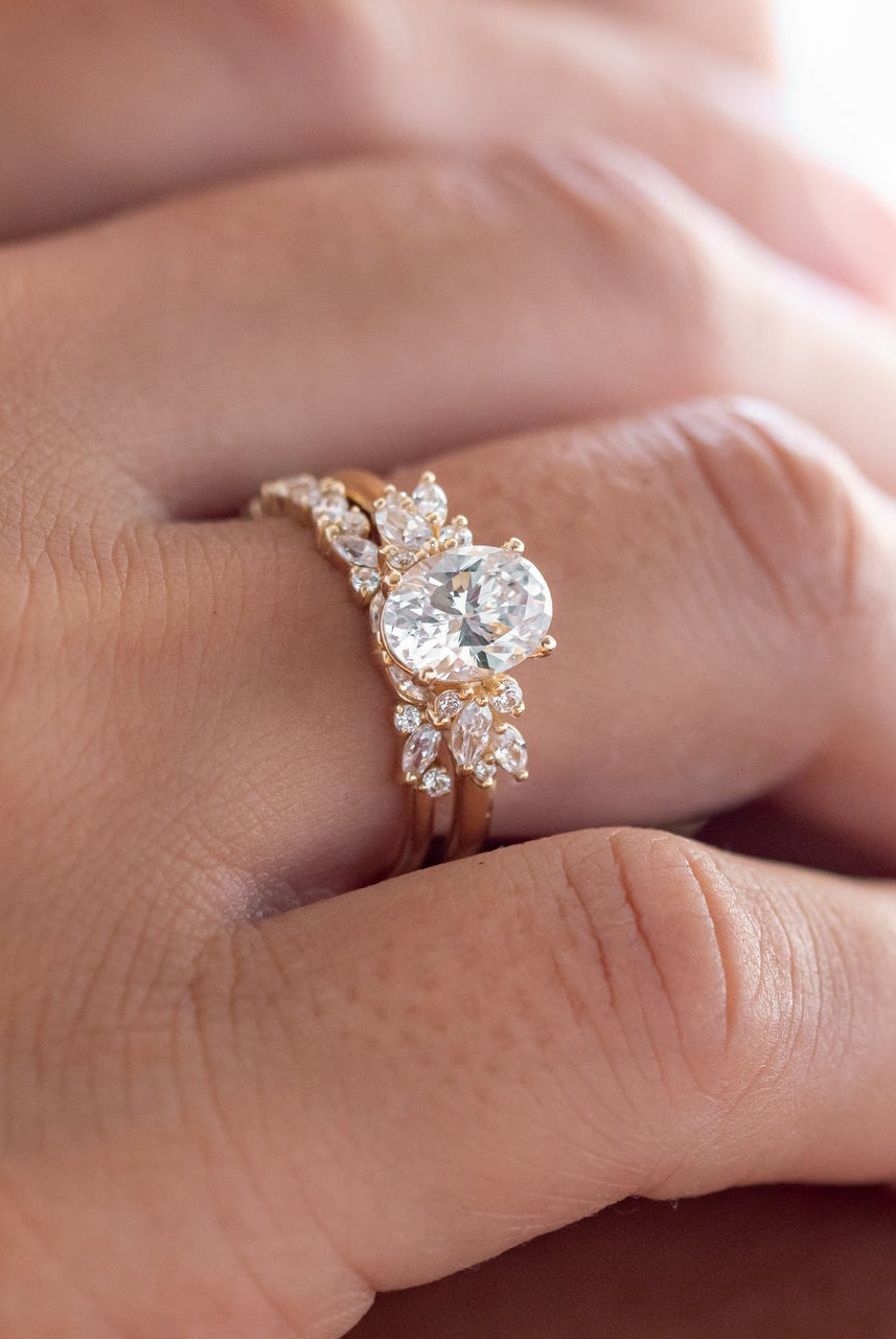 1.93CT Oval Moissanite Diamond Cluster Engagement Ring In 14K Yellow Gold