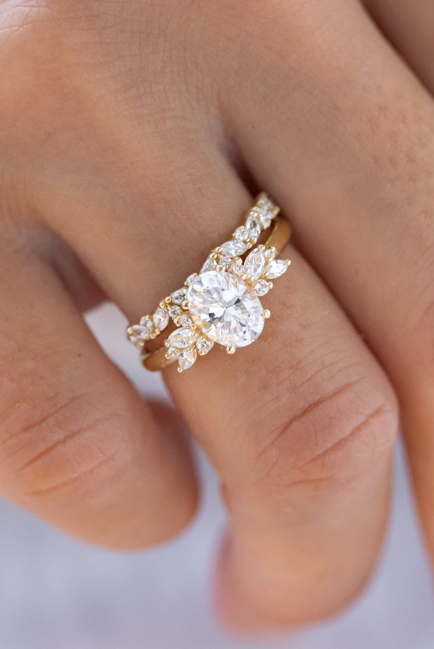1.93CT Oval Moissanite Diamond Cluster Engagement Ring In 14K Yellow Gold