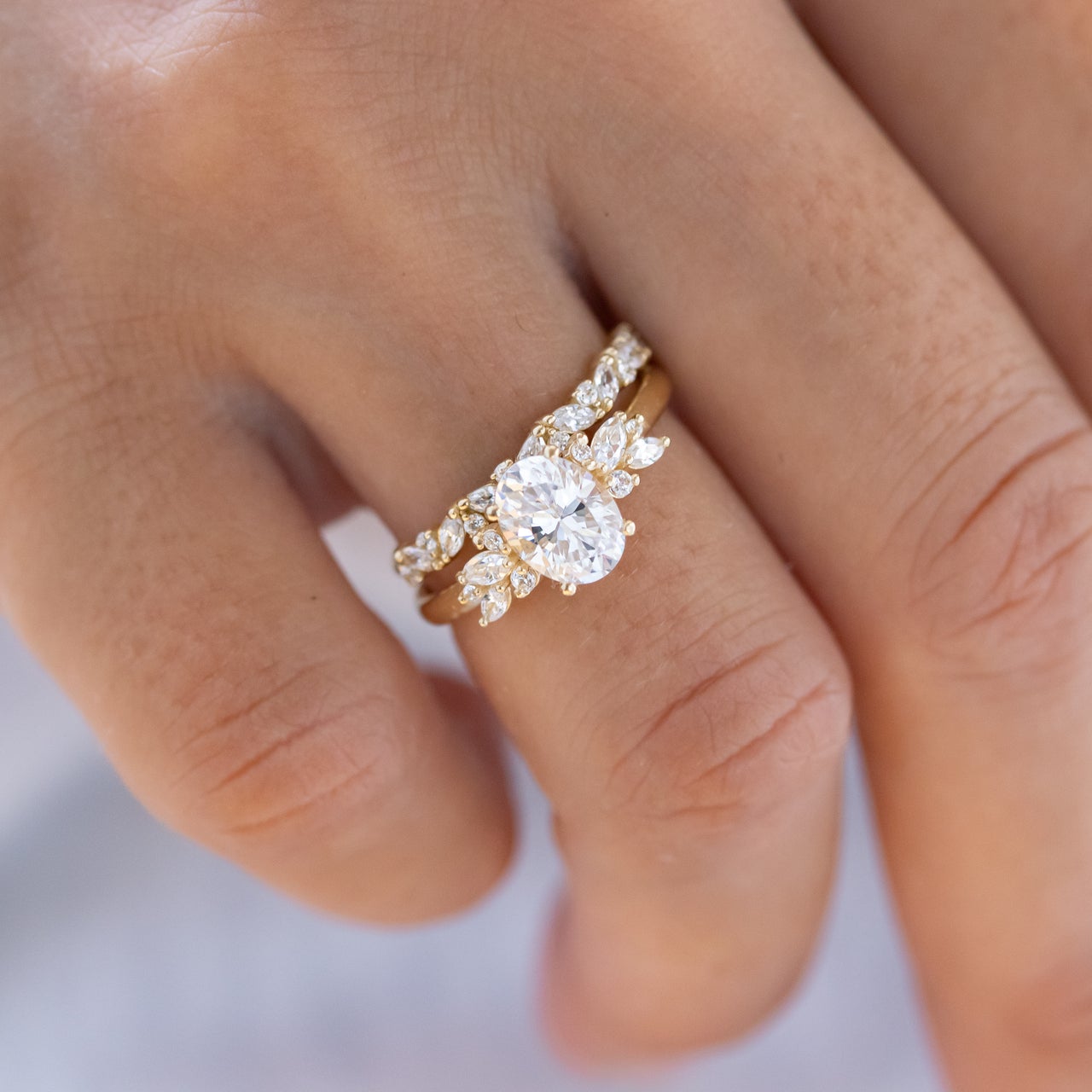 1.93CT Oval Moissanite Diamond Cluster Engagement Ring In 14K Yellow Gold