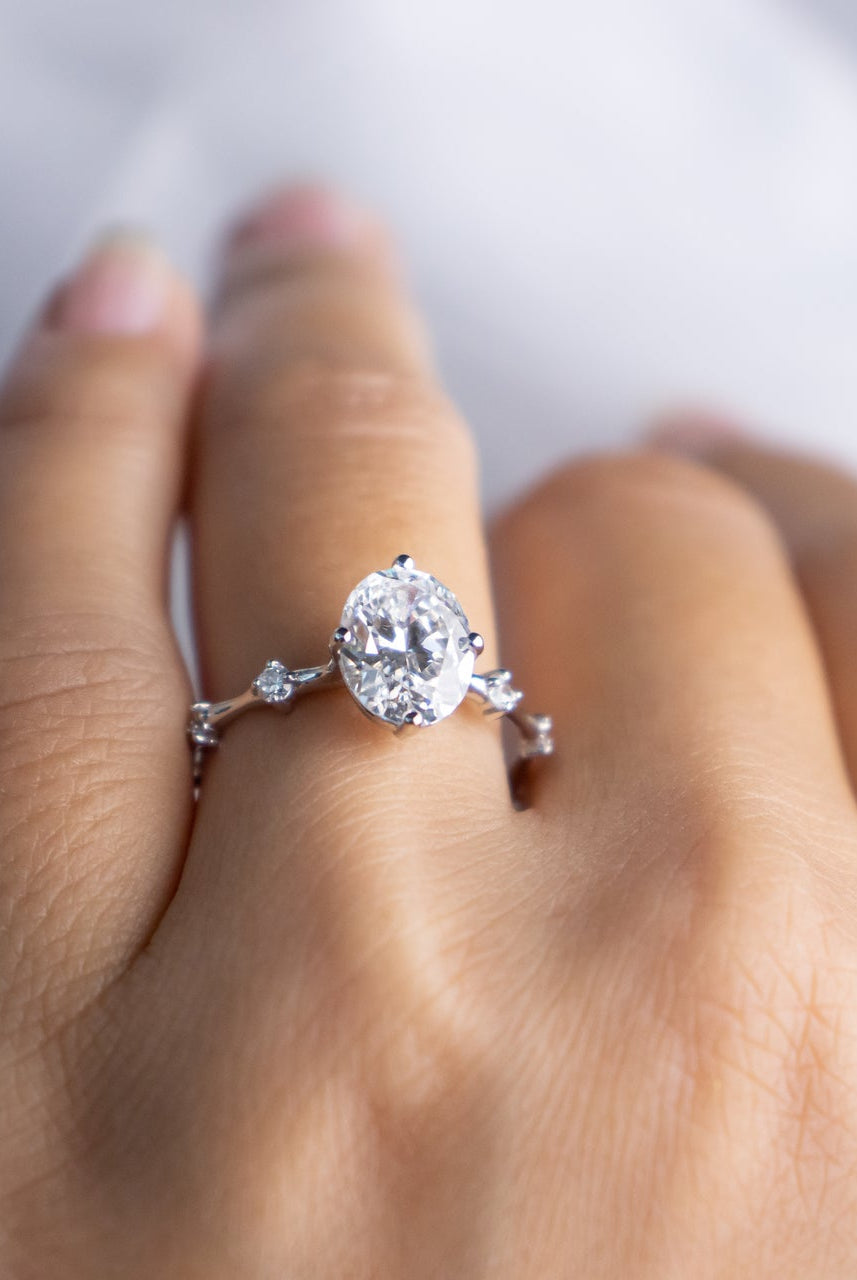 1.93CT Oval Petite Pave Moissanite Diamond Four Prong Engagement Ring In 14K White Gold
