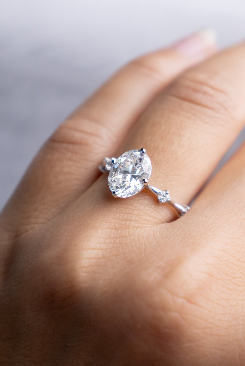 1.93CT Oval Petite Pave Moissanite Diamond Four Prong Engagement Ring In 14K White Gold