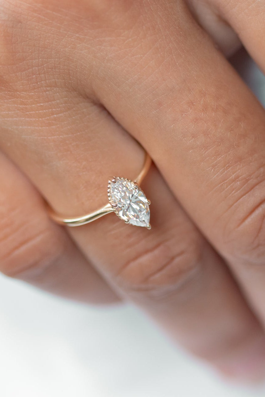 1.0CT Marquise Six Prong Moissanite Diamond Solitaire Engagement Ring