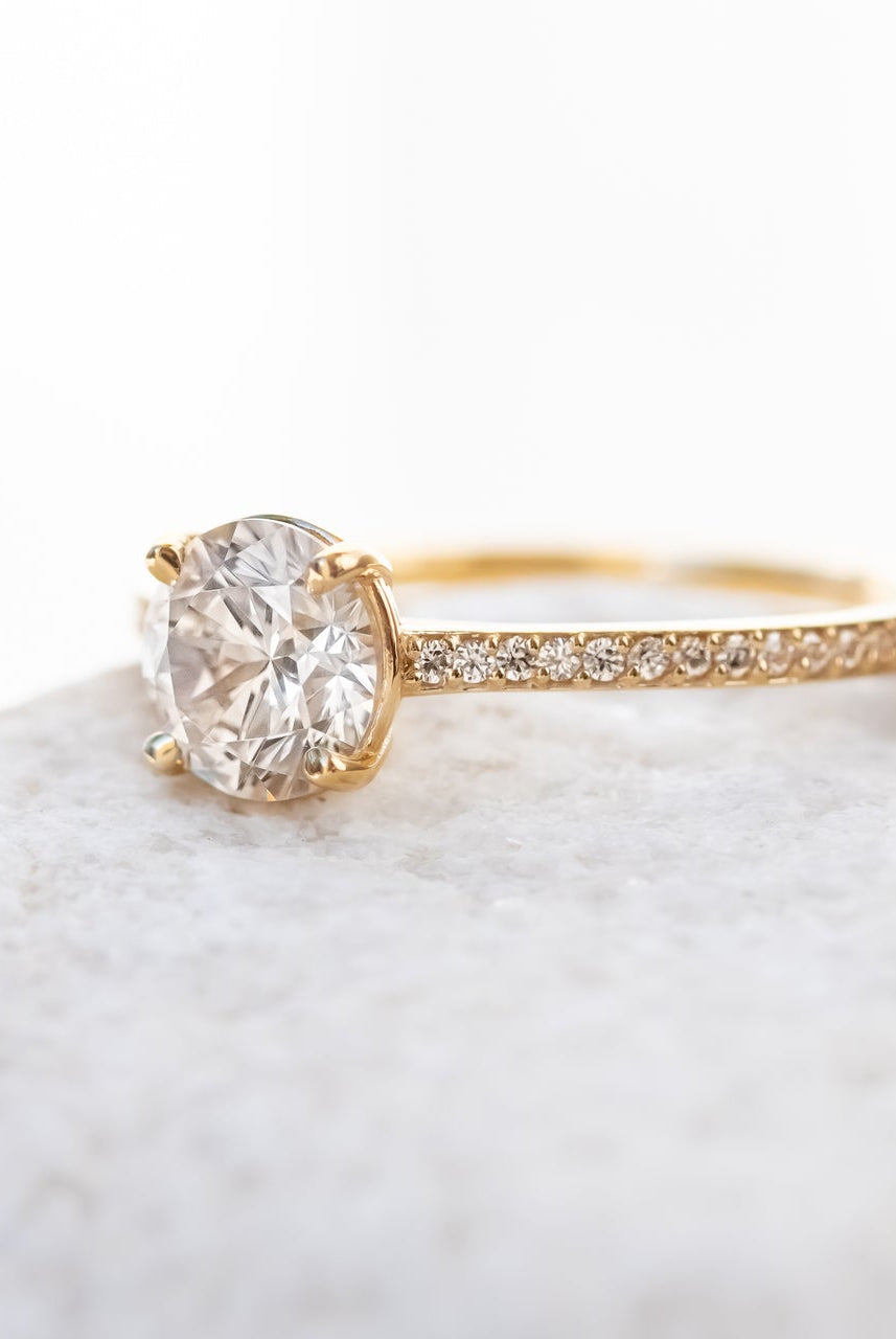 1.0CT Round Channel Set Pave Moissanite Diamond Engagement Ring For Women