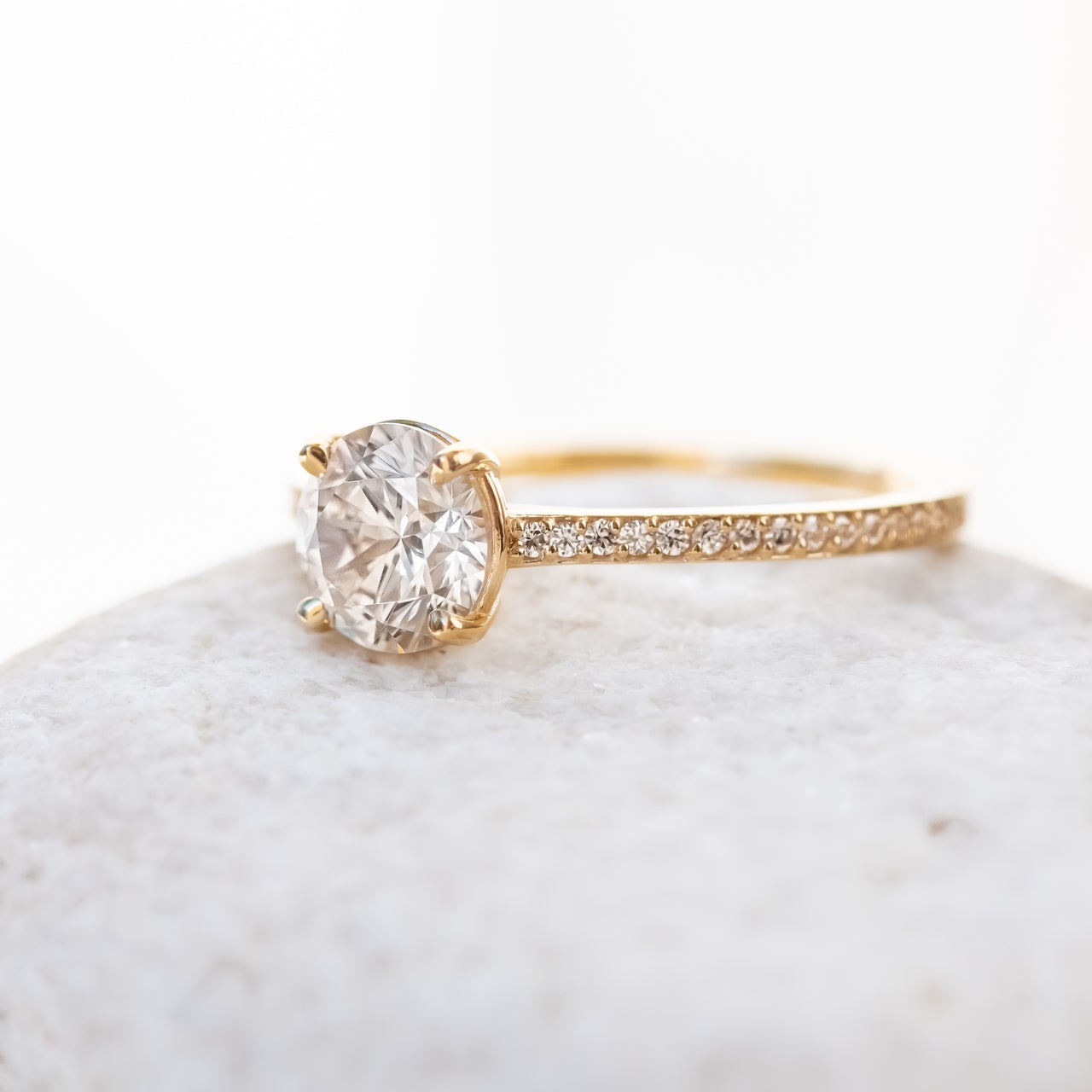 1.0CT Round Channel Set Pave Moissanite Diamond Engagement Ring For Women