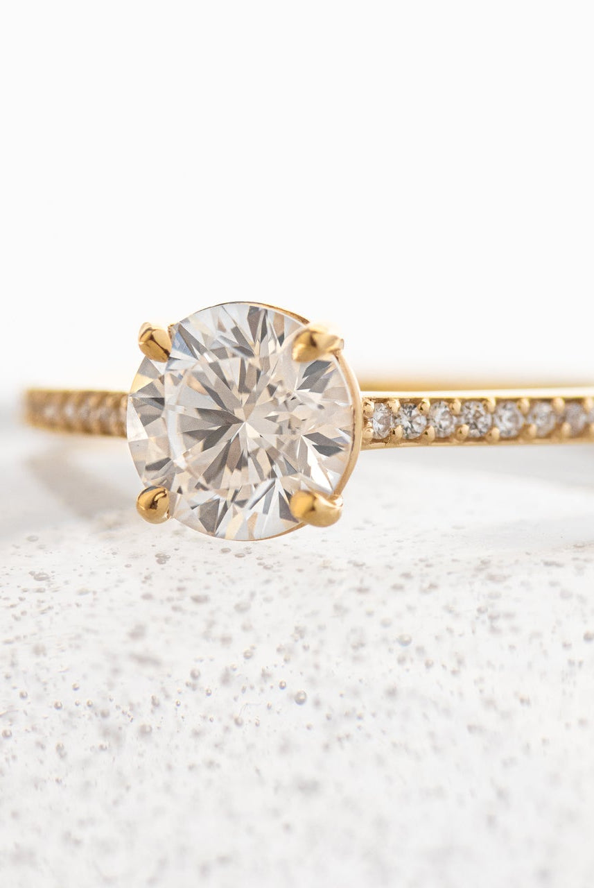 1.0CT Round Channel Set Pave Moissanite Diamond Engagement Ring For Women