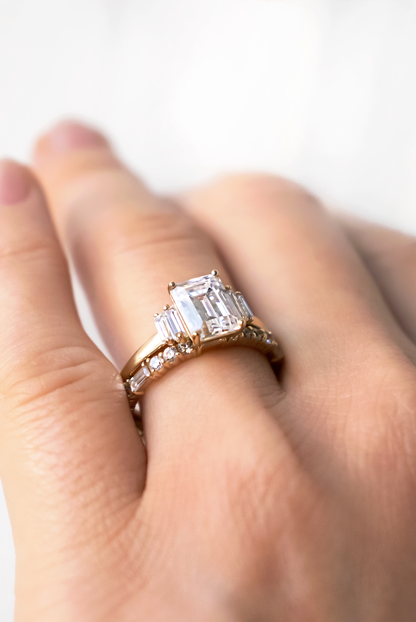 1.60CT Emerald Cut Five Stone Moissanite Diamond Solitaire Engagement Ring