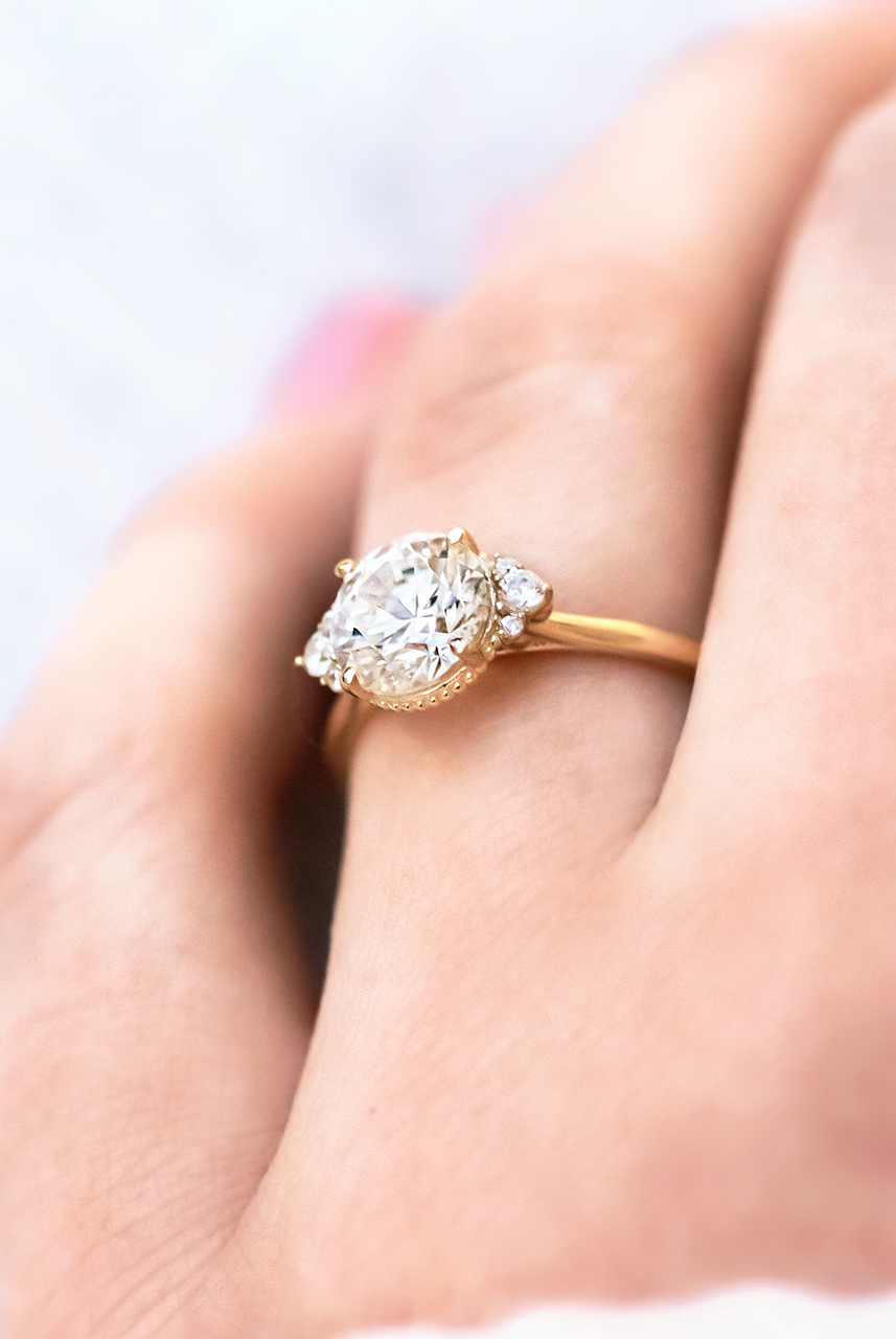 1.20CT Round Vintage Moissanite Diamond Cluster Engagement Ring