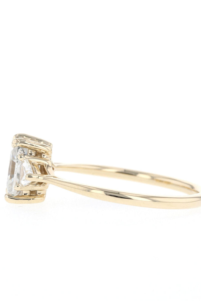 1.0CT Emerald Cut Solitaire Three Stone Moissanite Diamond Engagement Ring