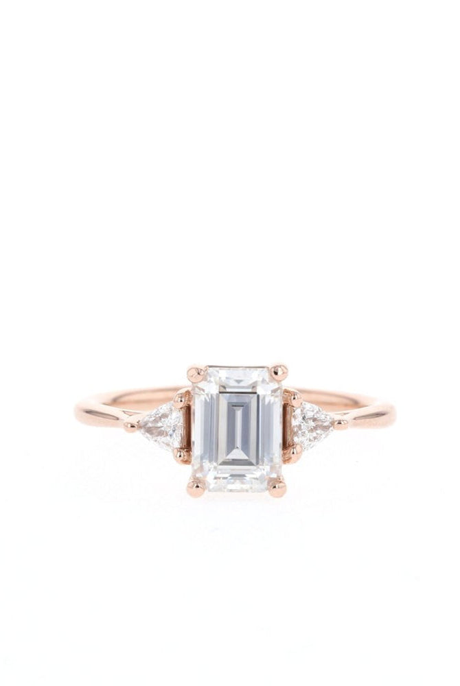 1.0CT Emerald Cut Solitaire Three Stone Moissanite Diamond Engagement Ring