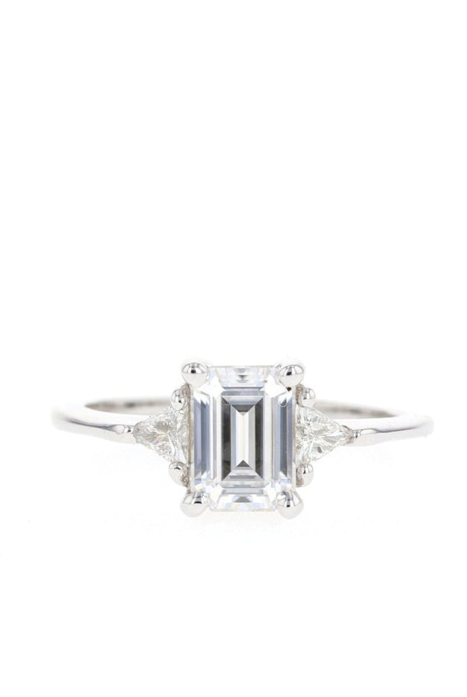 1.0CT Emerald Cut Solitaire Three Stone Moissanite Diamond Engagement Ring