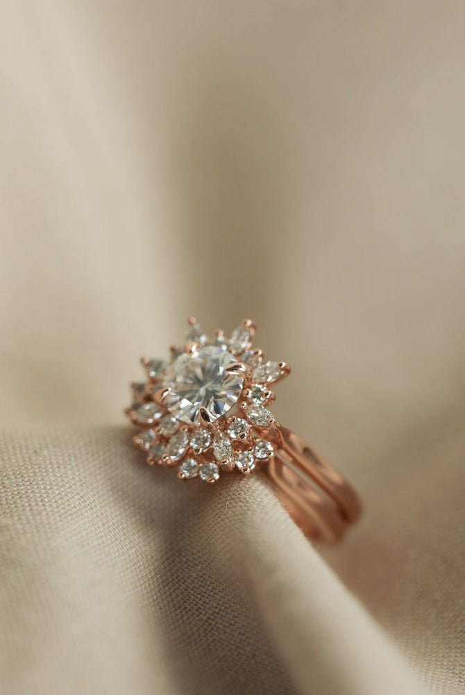 Moissanite engraved wedding bands