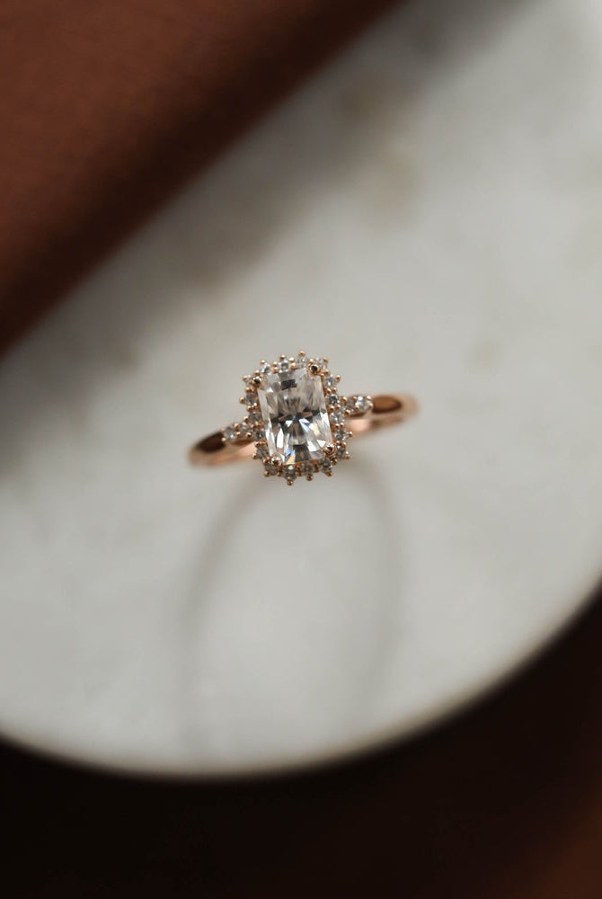 1.10CT Radiant Halo Moissanite Diamond Solitaire Engagement Ring For Women