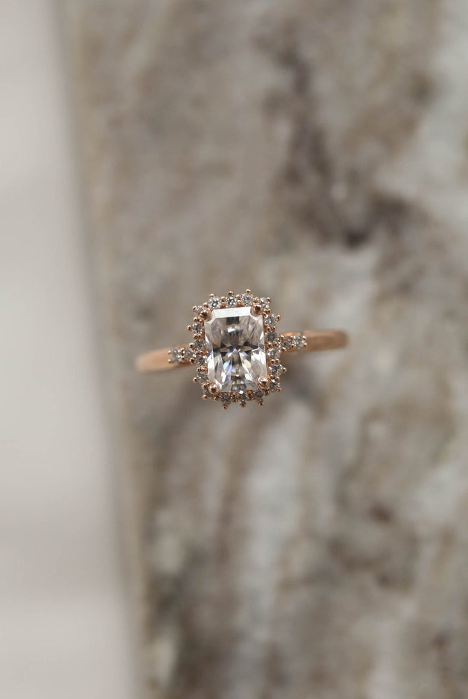 1.10CT Radiant Halo Moissanite Diamond Solitaire Engagement Ring For Women